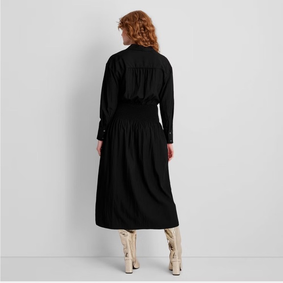 NWT FUTURE COLLECTIVE Collard Long Sleeve Smocked Midi Shirtdress - Sz: XXS - Picture 4 of 16